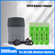 New AA 1.5V 3000mAh Alkaline Battery + USB Alkaline Battery Charger For AA  AAA 14500 10440 16340 10