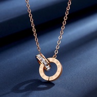 Korean fashion design 18K gold titanium steel Round bead Roman numerals ring zircon Necklace N8080-8081
