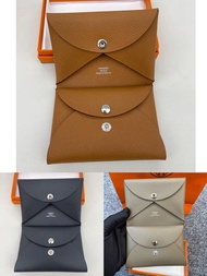 Hermes calvi duo card holder 金棕/黑銀/大象灰 full set with receipt