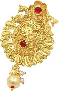 Designer Leaf and Peacock Shape Saree pin/Brooch Antique Gold Plated Unisex Brooch Saree Pin, Metal,