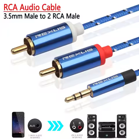 RCA Cable 3.5mm to 2RCA Stereo Audio Y Splitter 3.5 Jack to 2 RCA Male Audio Cord Accessories for Ph