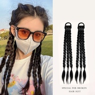 2PCS Twist Braids Hair Extension Ponytail Hair Wig with Elastic Hair Rope Pearl Braids