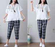 terlaris setelan baju boho celana kulot kotak wanita korea ab634569