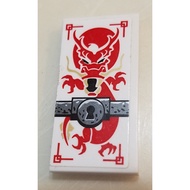 Brick2cube Part-Tile 2 x 4 with Red Dragon Keyhole on Silver Bar Pattern (Sticker)-Set 70591-87079pb