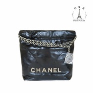 【巴黎站二手名牌專賣店】＊全新現貨＊CHANEL香奈兒真品＊AS3980黑亮牛皮銀LOGO MINI 22BAG金鏈兩用斜背包