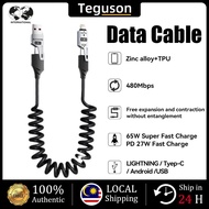 【Teguson】65W Spring USB Type C Cable for Car Styling Storage Flexible 2A Charging Cable USB C for Ty