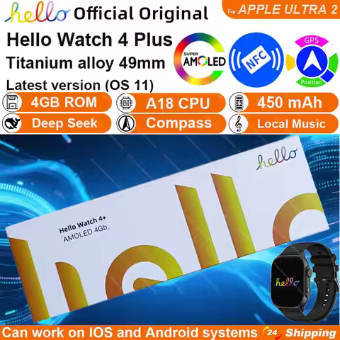 2025 New Hello Watch 4 Plus ULTRA 2 Smartwatch 49mm AMOLED 4G ROM NFC GPT GPS Compass Clock Bluetoot