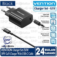 Vention G18 GaN 30W Charger Head Bundling USB Type C to C Cable 3A 60W 1M Braided Cable - BLACK