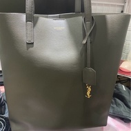 YSL 燙金LOGO素面牛皮肩背/托特包/購物包/媽媽包/A4 聖羅蘭