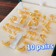 14K 10 pairs Bangkok gold earrings Mixed gold earring ear stud