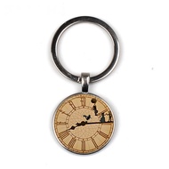 hot sale, black Peter Pan inspired by the clock glass Keychain, Peter Pan Big Ben Key chain jewelry.