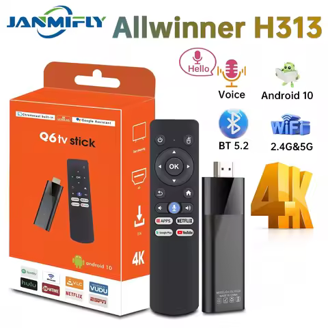 Janmifly Android TV Stick New Full HD 4K 1080P WiFi 6 Google Voice NETFLIX Youtube Q6 Bluetooth 5.2 
