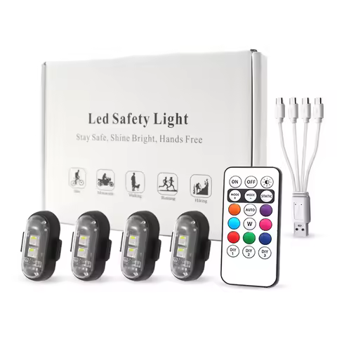 4PCS Car LED Light, Multifunctional Car LED Warning Light, Rechargeable Wireless Car Light with Remo
