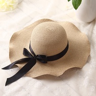 topi perempuan cap woman cute hat woman Seaside Sunscreen Straw Hat Foldable Beach Hat Women Big Bri