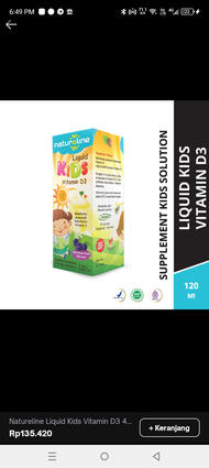 natureline Liquid kids Vitamin D3 400IU 120ml - suplemen Anak