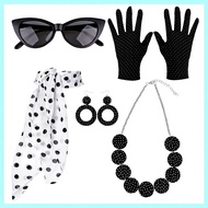 50s Women Set Polka Dot Headband Necklace for Women 5pcs Retro Disco Outfit Women Party Outfits for 