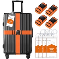 Set of 8 luggage straps and cruise luggage tags (4 straps, 4 wide tags), suitcase luggage straps, TS
