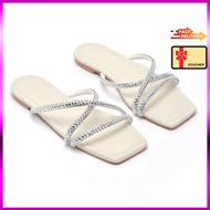 Dép Đính Đá Big Size Nữ 35-43 Merly 1550 Dép Dây Mảnh Da Microfiber Dép Nữ Nâu Dép Lê Nữ Cao Cấp Đi