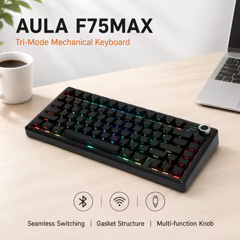 AULA F75 MAX Mechanical Keyboard Combo Custom 75% Layout RGB Backlight Wireless Bluetooth Hifi Switc