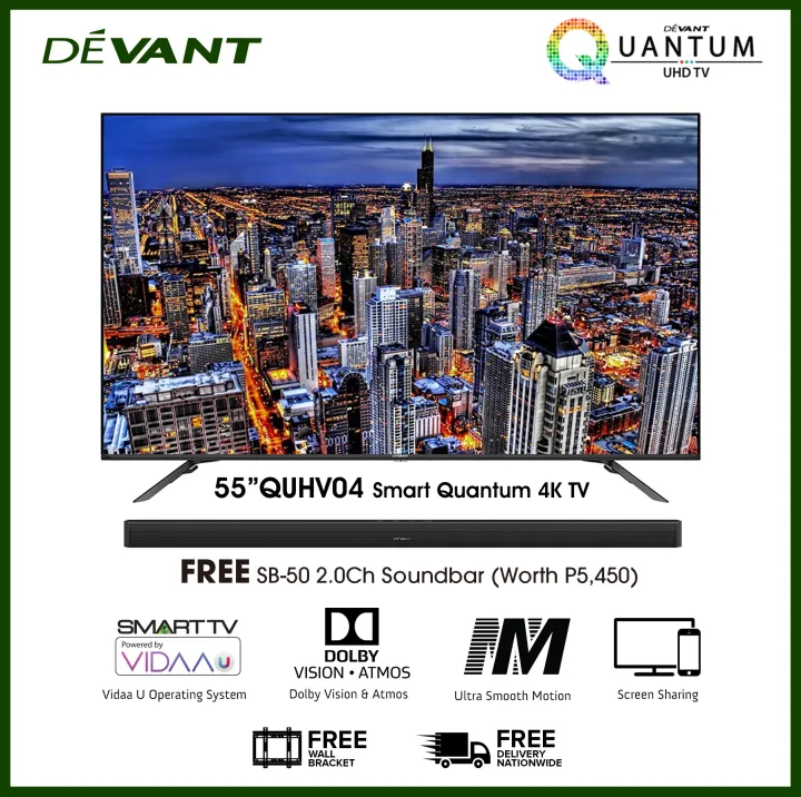 DEVANT 55QUHV04 55 inch Ultra HD (UHD) 4K Quantum Smart TV - Netflix, YouTube and FREE Soundbar and Wall Bracket wifi &amp; bluetooth ready
