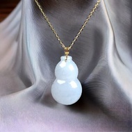 冰種白翡翡翠葫蘆吊飾 18K金鑲嵌墜頭 | 天然緬甸玉翡翠A貨 |送禮