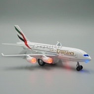 Diecast Plane Model Toy Airbus A380 Emirates Airliner Replica Pull Back Action With Sound & Light