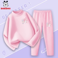 BOBDOG girls' thermal clothing set made of warm, stretchy fleece zip material with cute Rabbit print