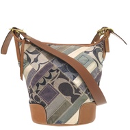 Coach 拼接牛仔布皮革藍ブラウン單肩包 1929 [二手] COACH