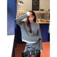 เสื้อสเวตเตอร์ถักนิตติ้งสีเทาสำหรับผู้หญิง Halo Luu Studio ทรงหลวม แขนยาว ปกติ คอตั้ง ปกติ ฤดูใบไม้ร