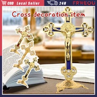 Large Metal Crucifix Decor With Stand St Benedict Medallion Cross Alloy