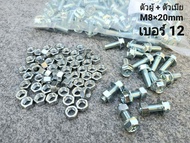 น็อตตัวผู้หัวติดแหวน + ตัวเมียมิลขาว เบอร์12 (สีขาว) ขนาด M8x20mm เกลียวตลอด 1.20mm พร้อมตัวเมีย น็อ
