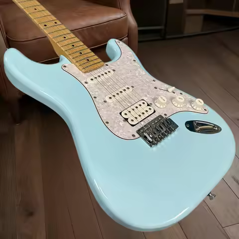 Professional Guitar Maple Fretboard Sky Blue Color White Pearl Pickguard guitar