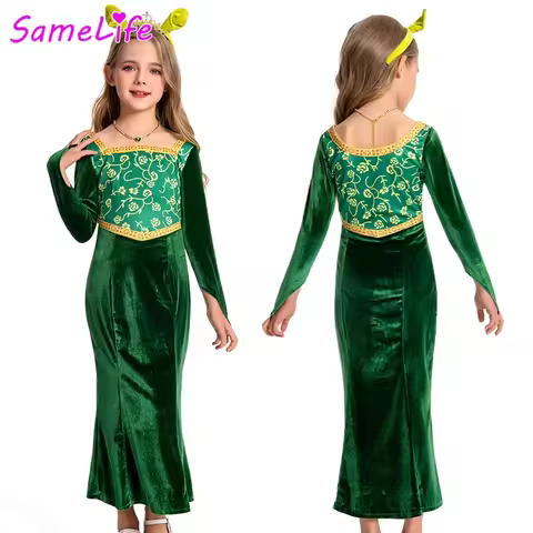 Girls Fantasy Fiona Cosplay Dress Crown Clothing Cartoon Princess 6 to 14 Years Costume Disguise Hal
