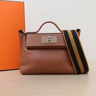 HERMES 2424mini金棕色EC皮/Swift皮W刻銀扣肩背包