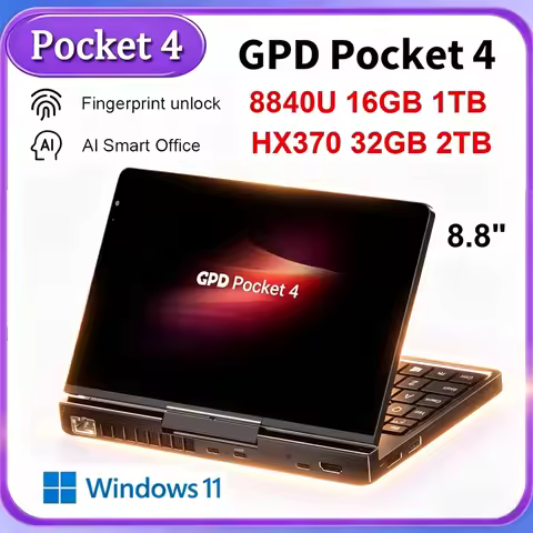 Latest 2026 GPD Pocket4 2in1 Laptop AMD AI 9 HX 370/8840U 64GB 2TB NVMe 8.8" 144Hz Palm Size Mini PC