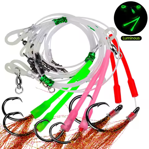 1 Bag Glow Deep Sea Sabiki Rig 1/0-10/0 Grouper Cod Fishing Lure with Flasher Tuna Circle Hook Saltw