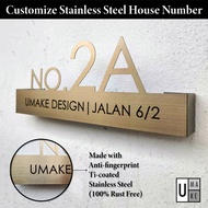 UMAKE Gold House Number Plate Stainless Steel Customized House Sign Signage | Tanda Rumah | 门牌