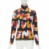 FENDI black orange camoflage logo print half zip long sleeve top IT38 S