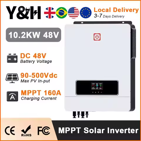 Y&H 10KW Hybrid Solar Inverter 48V 230V 10.2KW On/Off Grid Pure Sine Wave Inverter 2xMPPT 160A Solar