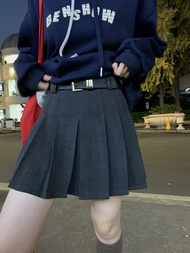 High Waist A-Line Mini Skirt Berkeley Woolen Pleated Womens Fashion Slimming Design College Style Ha