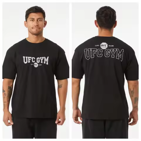 Men Oversized UFC GYM Graphic T Shirt Loose Fit MMA Fitness Training Tops Sports Cotton Men's T-Shir