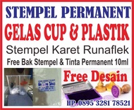 stempel kayu / stempel gelas cup / stempel plastik kemasan FREE BAK STEMPEL DAN TINTA PERMANENT 10Ml