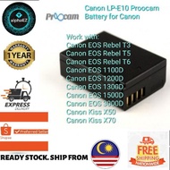 Canon LP-E10 Proocam Battery for Canon EOS 3000D 1500D 1300D 1200D 1100D X50 X70 camera