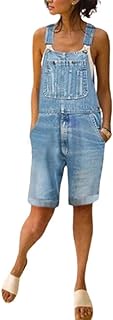 utcoco Women's Casual Distressed Adjustable Strap Cuffed Hem Denim Bib Overalls Shorts Romper