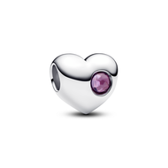 Pandora Engravable heart sterling silver charm with sweet grape purple crystal