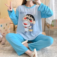 MAYMAY [READY STOCK] Women Long Sleeve Pajamas Plus-size Lovely Cartoon Print Nightwear Baju Tidur Sleepwear