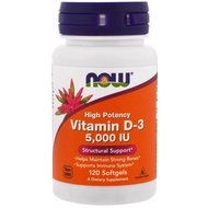 Now Foods, High Potency Vitamin D-3, 125 mcg 5000 iu (5,000 IU), 120 Softgels (D3, D 3),Exp:10/27
