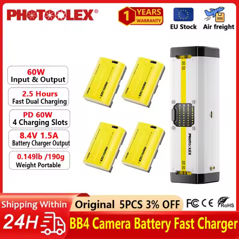 PHOTOOLEX BB4/BB2 Camera Battery Charger Fast Charging Portable Storage Case For NP-FZ100/LP-E6P/EN-