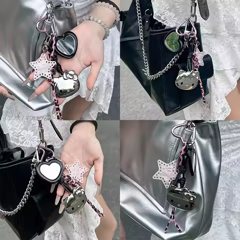 Sanrios Cute Hellokittys Keychain Bag Charm with Braided Rope Miu Miu Style Unique Accessory for Wom