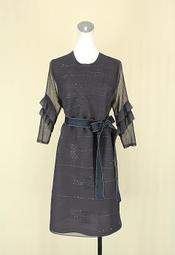 貞新 XIANNI 仙妮 灰色漸層圓領長袖摺衣緞面洋裝L號(45603)